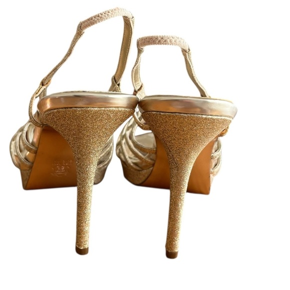 Nina New York Gold Glitter Strappy Heels – Size 10, 4.5” Stiletto Slingbacks - Picture 3 of 10